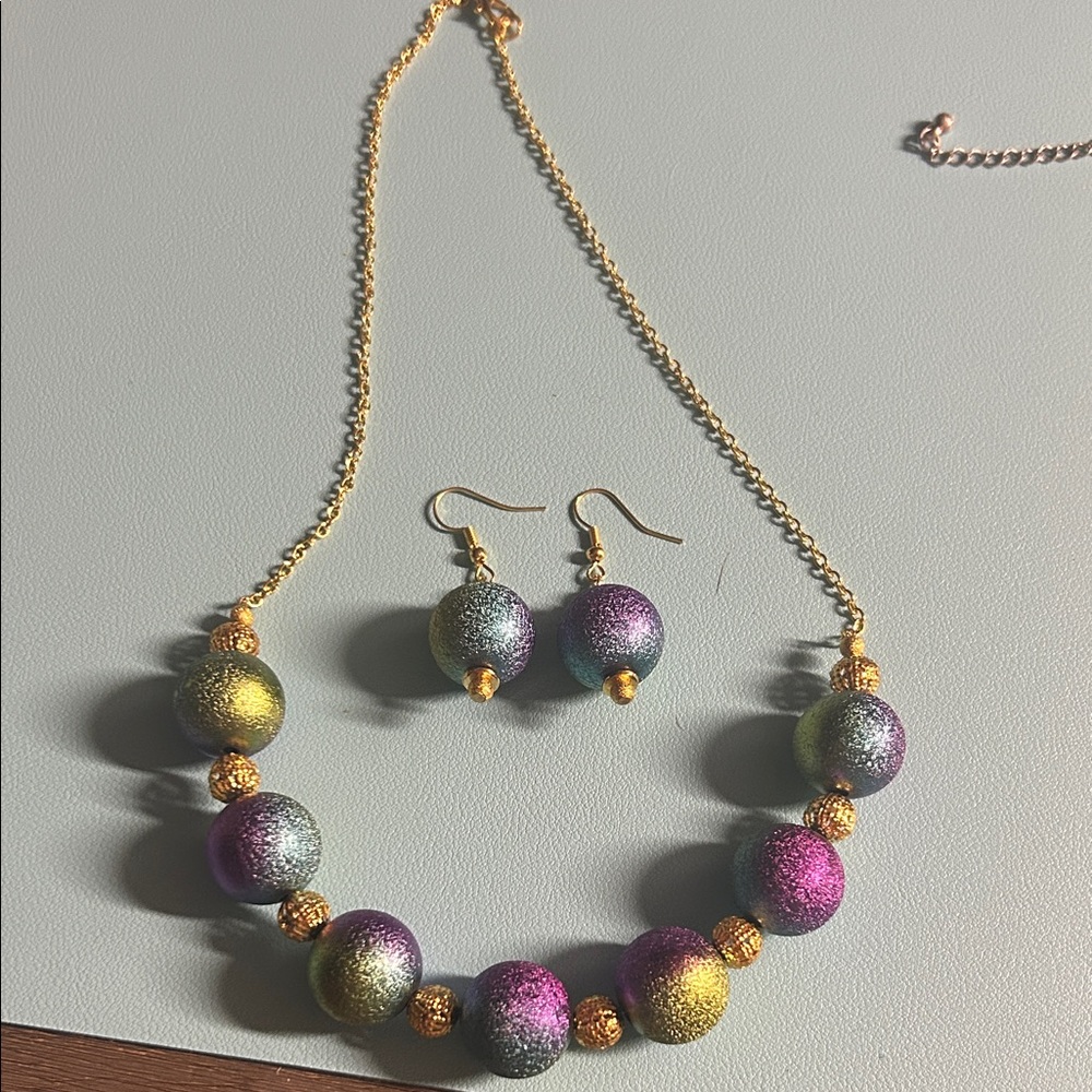 Multicolor Bubble Gum‎ Beaded Necklace and Earring Set
